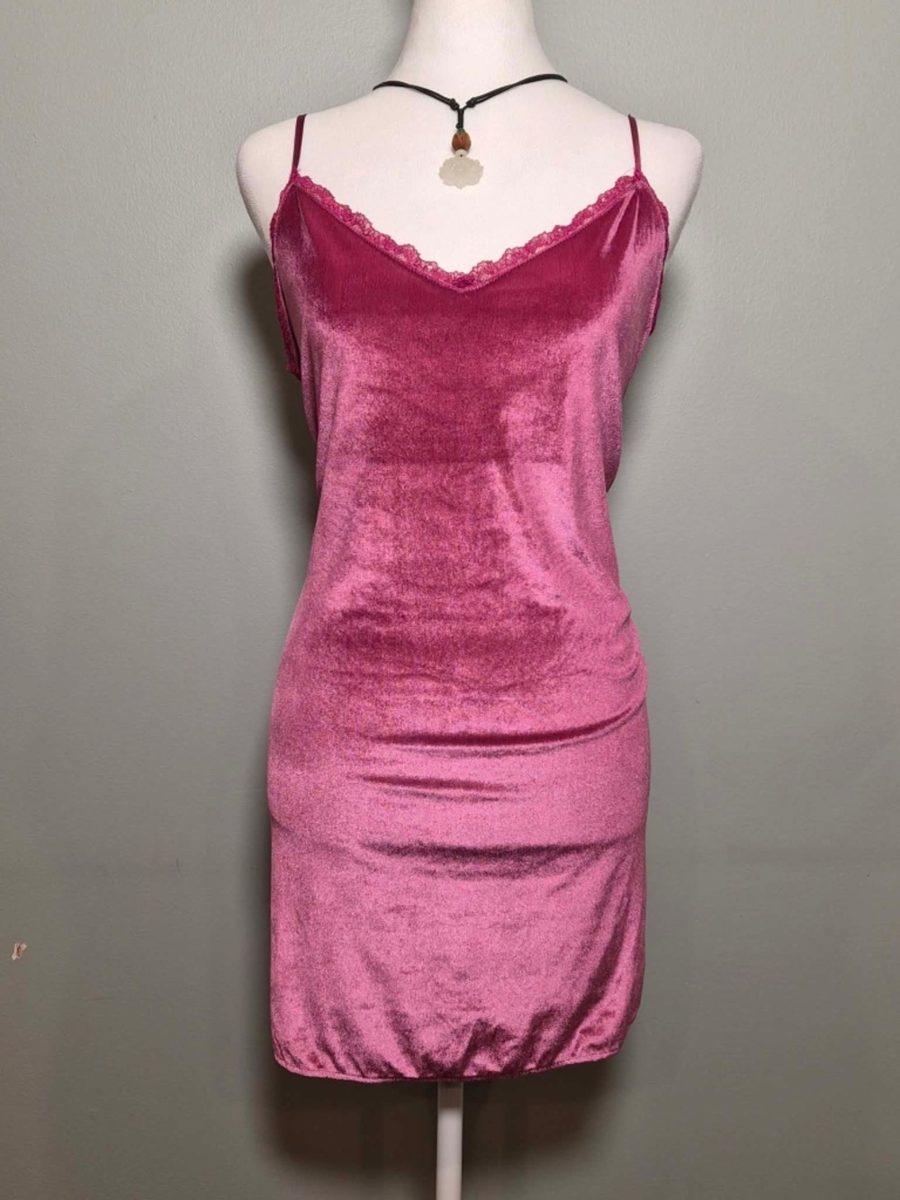 Victoria Secret Y2K Crushed Velvet Lace Fuchsia Pink Fairy Evening Slip Dress L